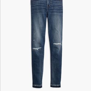 Madewell 9" High-Rise Classic Stretch Jeans in York Wash Rip and Repair Distress